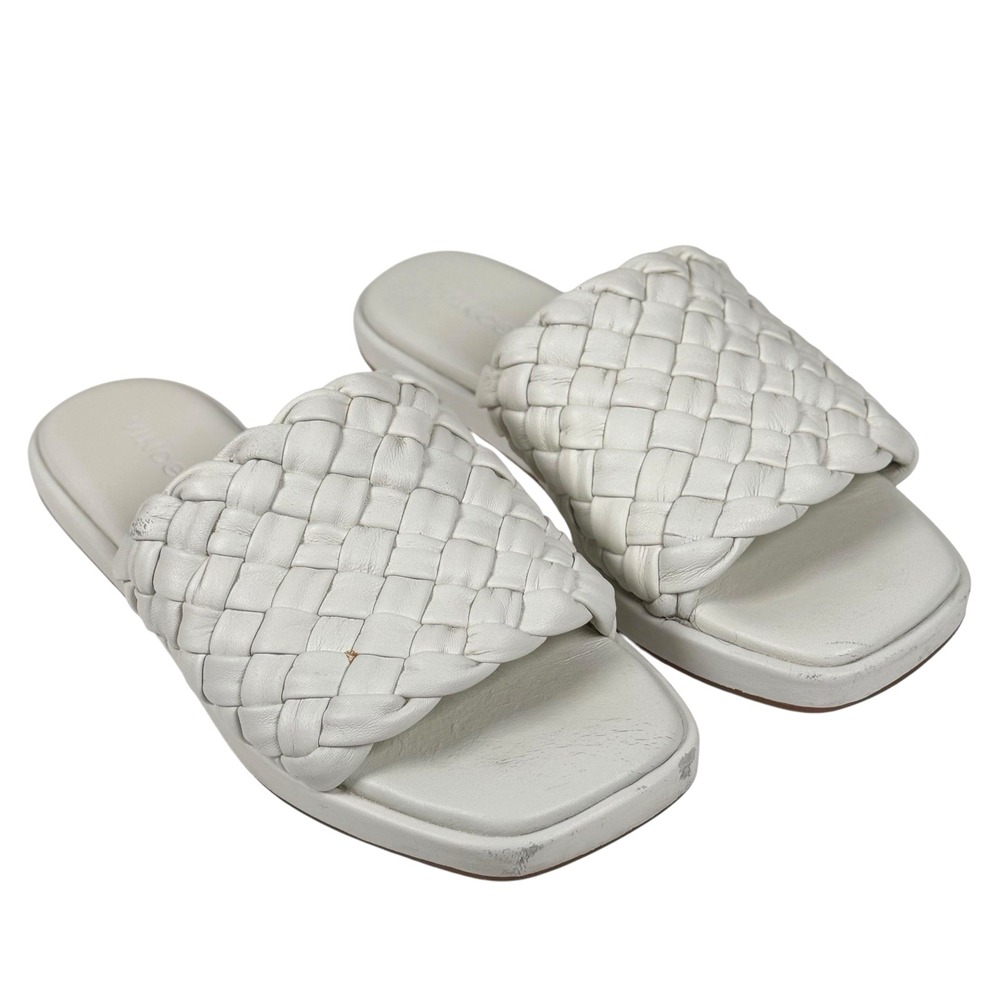 VINCE Rumi Bone White Braided Leather Slide On Sandals‎ Sz US 6 - EU 36